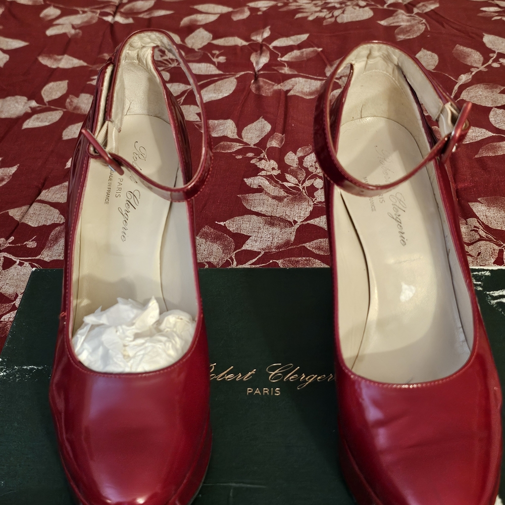 Robert Clergerie Red Patent Mary Jane Heels with Ankle Strap